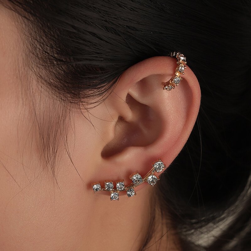 

2pcs Rhinestone Design Earrings, Gold