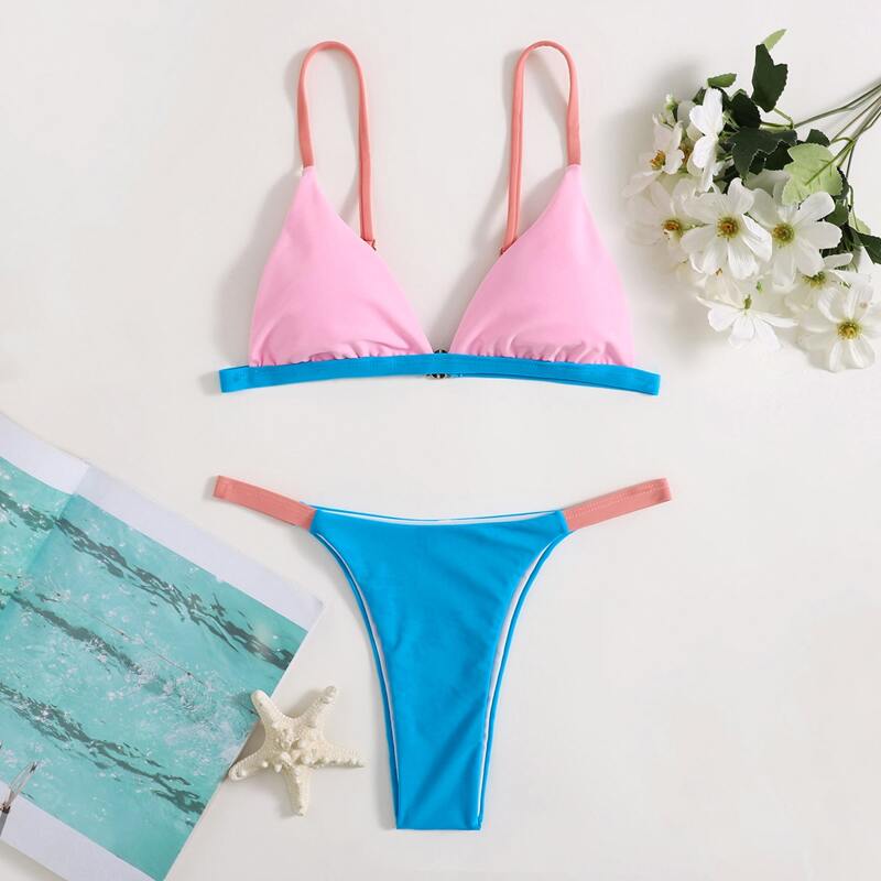 

Triangle Thong Bikini Swimsuit, Multicolor