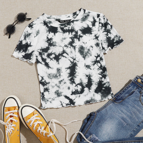 

Lettuce Trim Tie Dye Tee, Black and white
