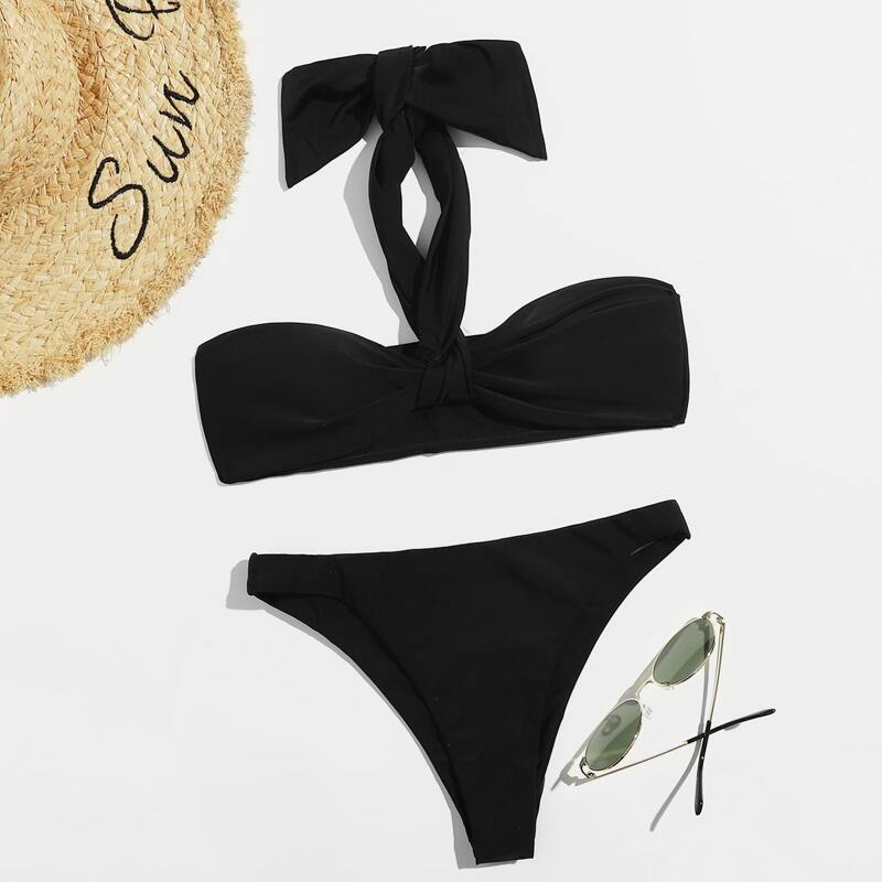 

Twist Halter Bikini Swimsuit, Black