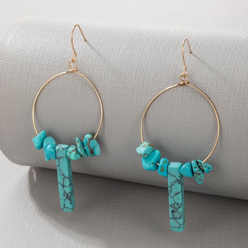

Stone Decor Round Drop Earrings, Blue