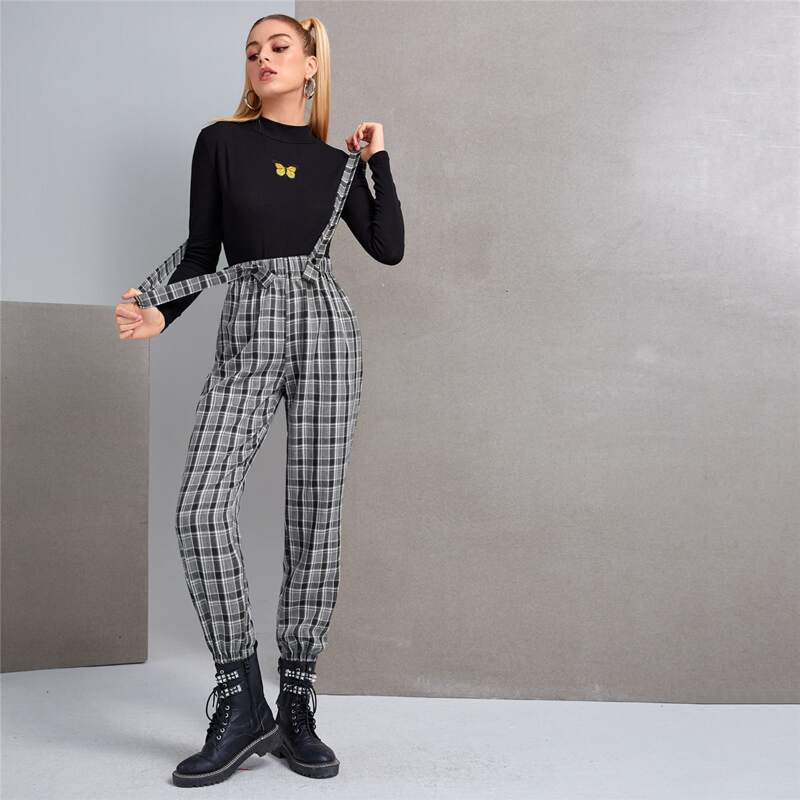 

Plaid Overall Jumpsuit, Grey