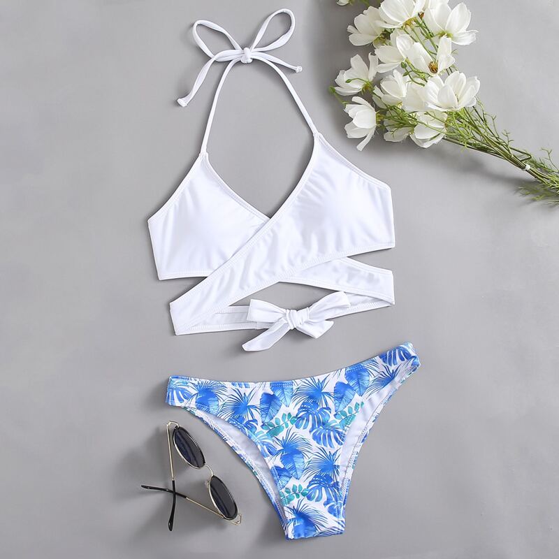 

Wrap Tropical Print Bikini Swimsuit, Multicolor