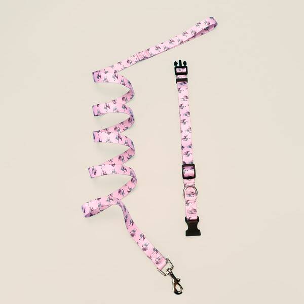 

1pc Animal Print Dog Collar & 1pc Dog Leash, Multicolor