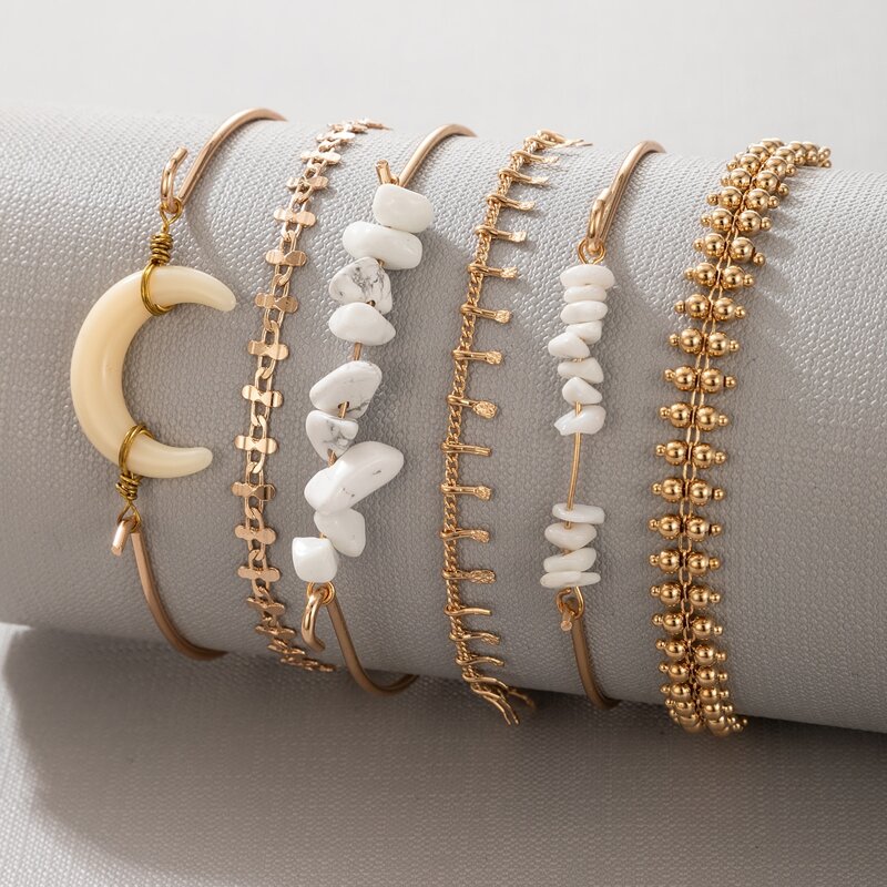 

6pcs Moon Decor Bracelet Set, Gold