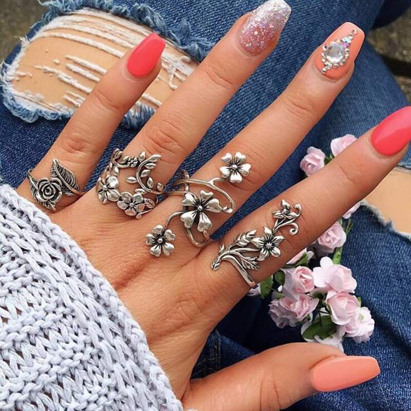 

4pcs Flower Wrap Ring, Silver