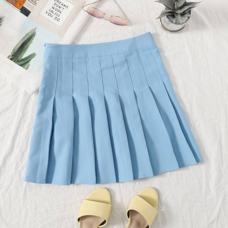

Zip Side Pleated Skirt, Baby blue