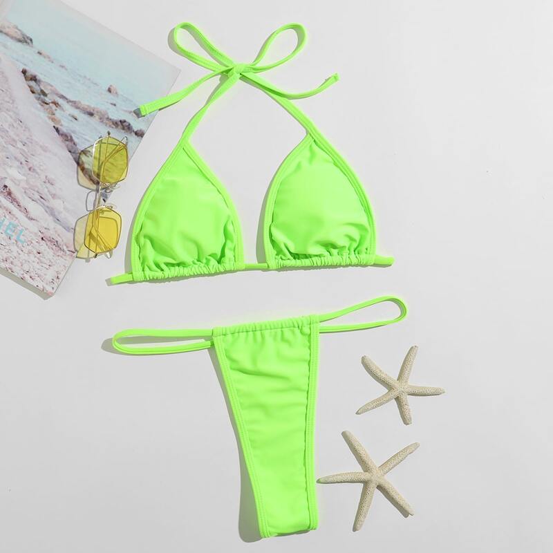 

Triangle Thong Bikini Swimsuit, Neon lime green