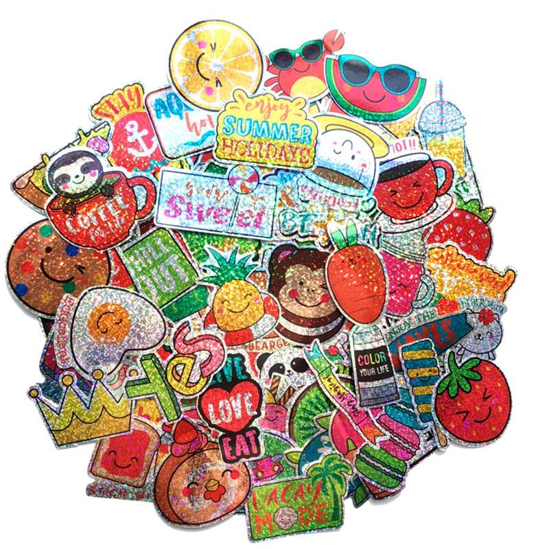 

100pcs Glitter Cartoon Pattern Sticker, Multicolor