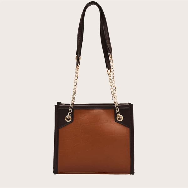 

Croc Embossed Shoulder Bag, Brown