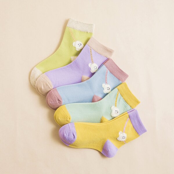 

5pairs Toddler Girls Cartoon Graphic Socks, Multicolor