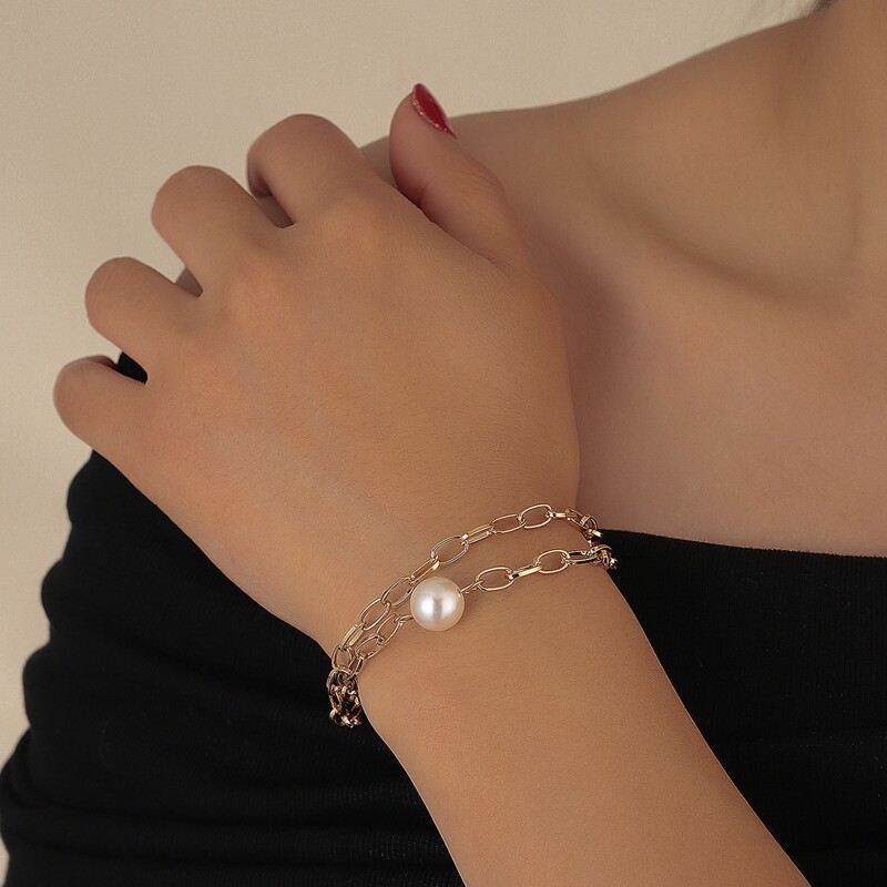 

Faux Pearl Layered Chain Bracelet, Gold