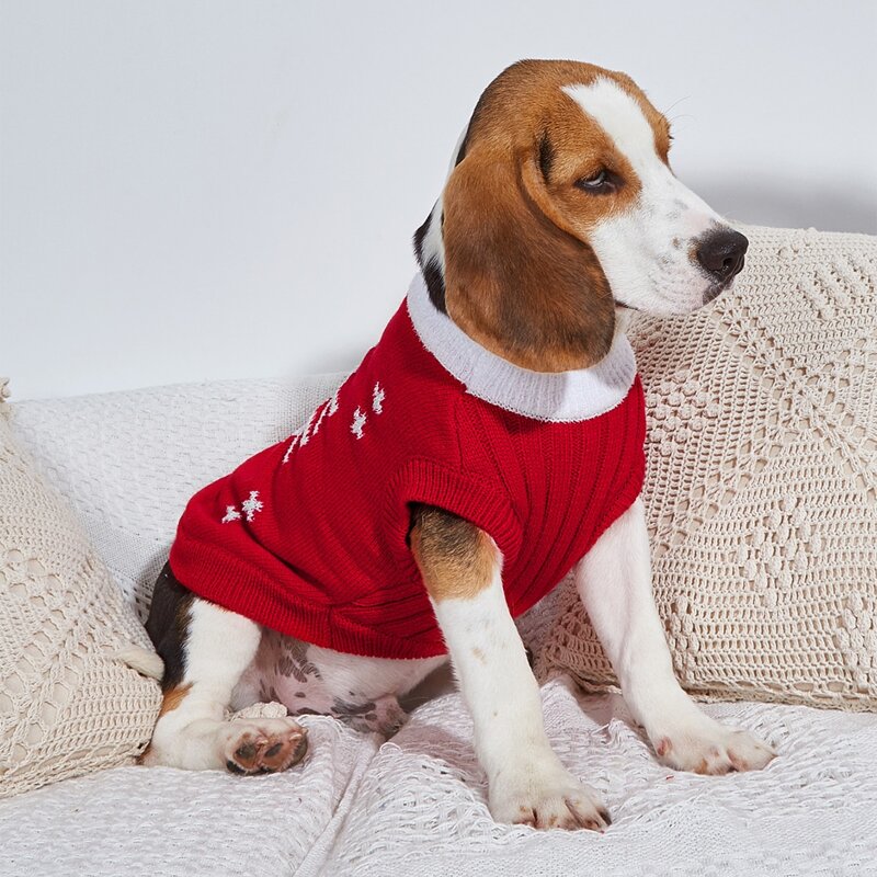 

Christmas Snowflake Pattern Knit Pet Sweater, Red