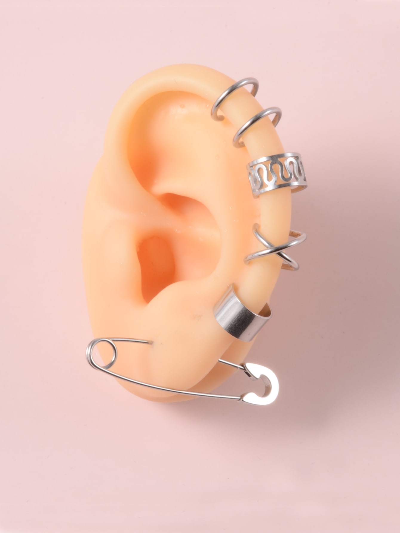 4pcs Hollow Out Ear Cuff & 1pc Safety Pin Design Earring thumbnail