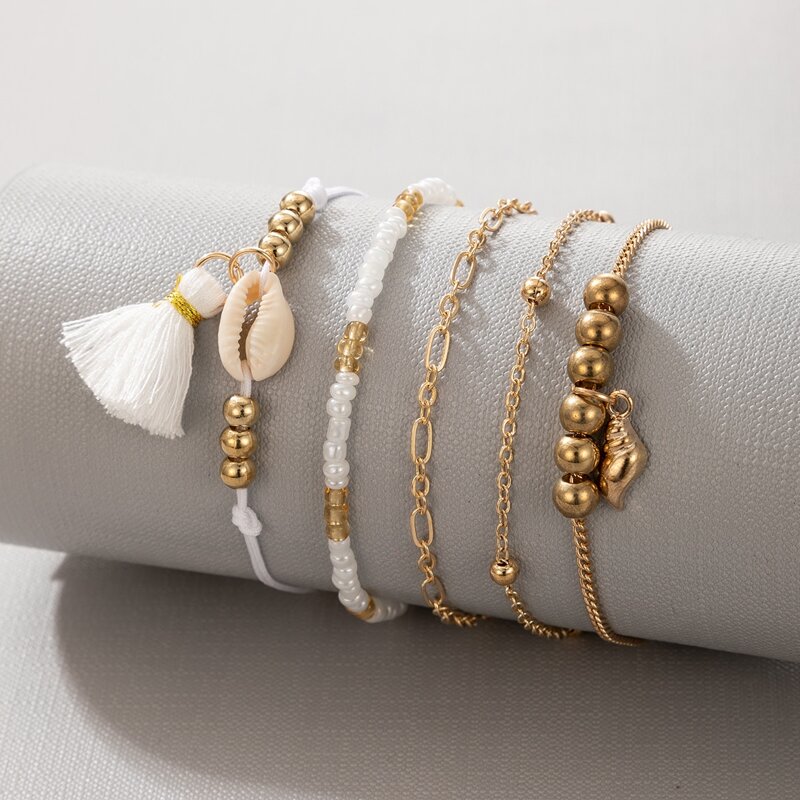 

5pcs Shell Decor Bracelet Set, Gold