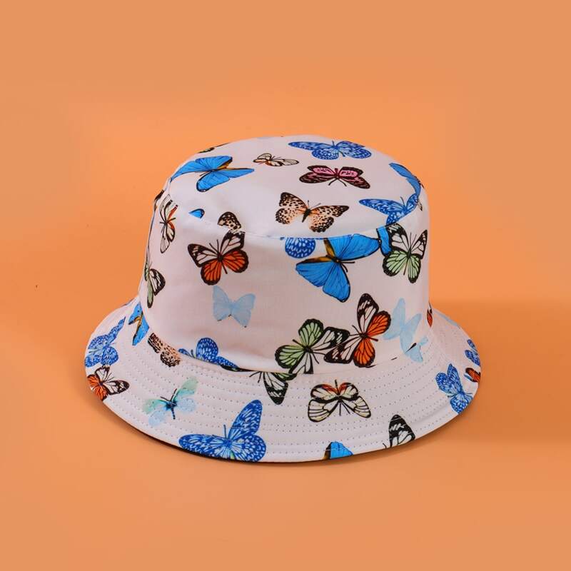 

Butterfly Print Bucket Hat, White
