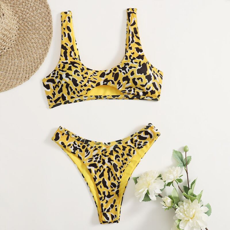

Leopard High Cut Bikini Swimsuit, Yellow