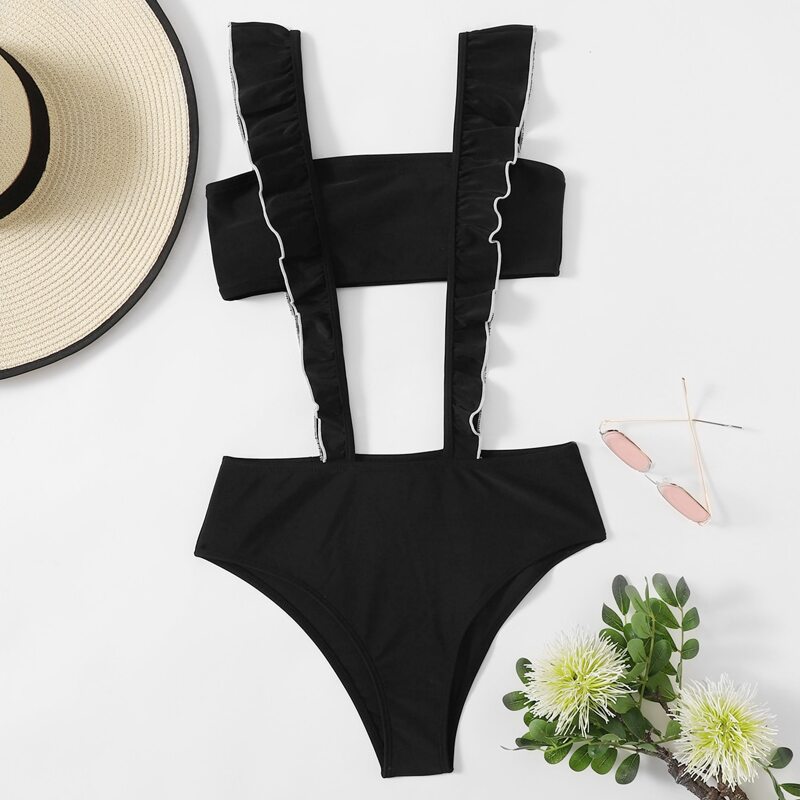 

Ruffle Cut-out One Piece Swimsuit, Black