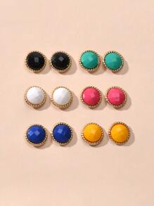 6pairs Round Stud Earrings - Multicolor - View 1