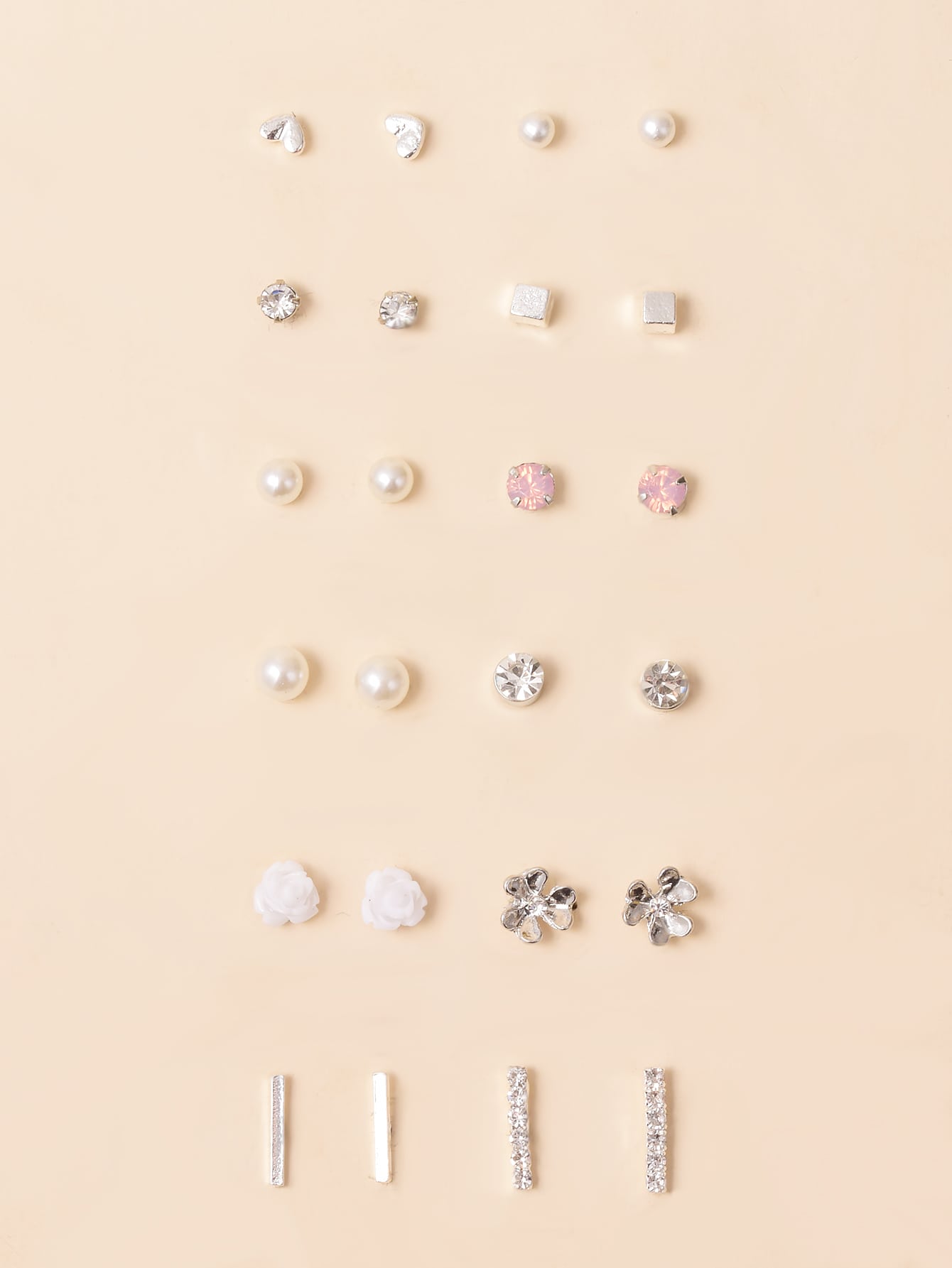 12pairs Faux Pearl & Rhinestone Decor Stud Earrings thumbnail