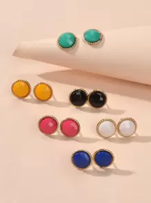 6pairs Round Stud Earrings - Multicolor - View 3