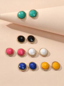 6pairs Round Stud Earrings - Multicolor - View 4