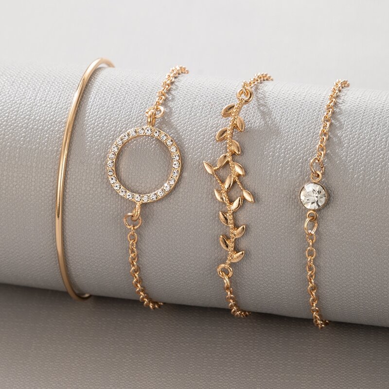 

4pcs Leaf Decor Bracelet Set, Gold