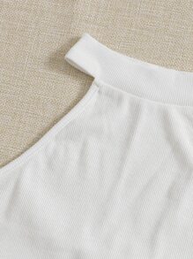 SHEIN Essnce Conjunto top halter corto con falda de guingán - Blanco - Ver 4