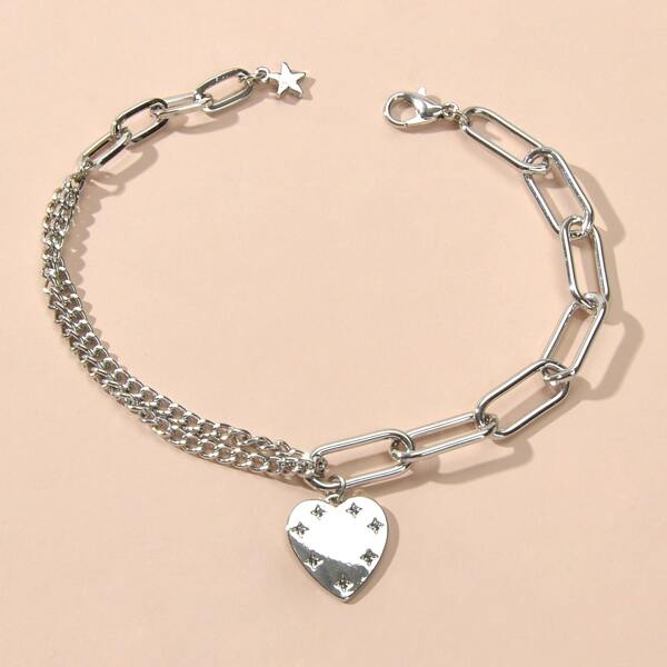 

Heart Charm Chain Bracelet, Silver
