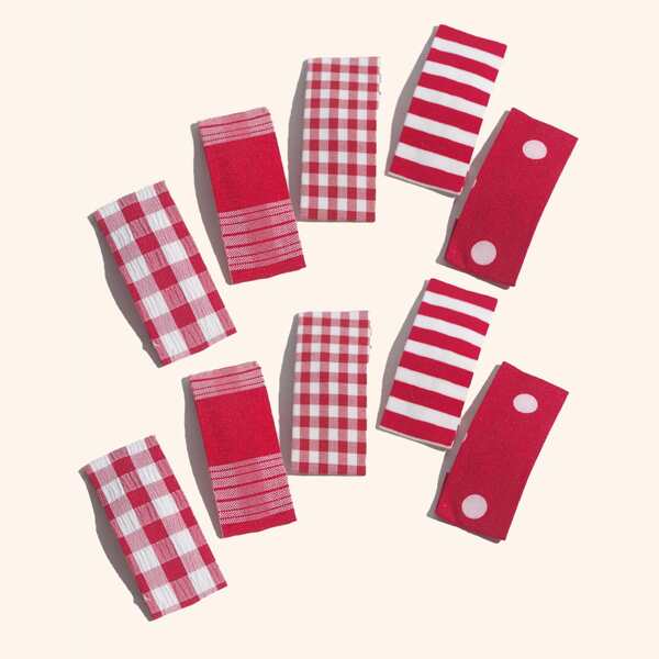 

10pcs Toddler Girls Plaid & Striped Pattern Hair Clip, Multicolor