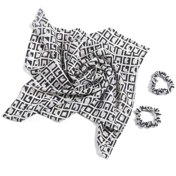 

2pcs Geometric Pattern Scrunchie & 1pc Bandana, Black