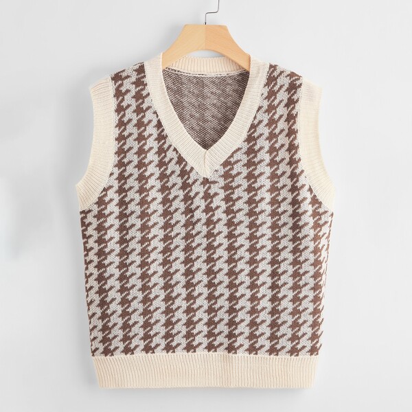 

Houndstooth Pattern Sweater Vest, Multicolor