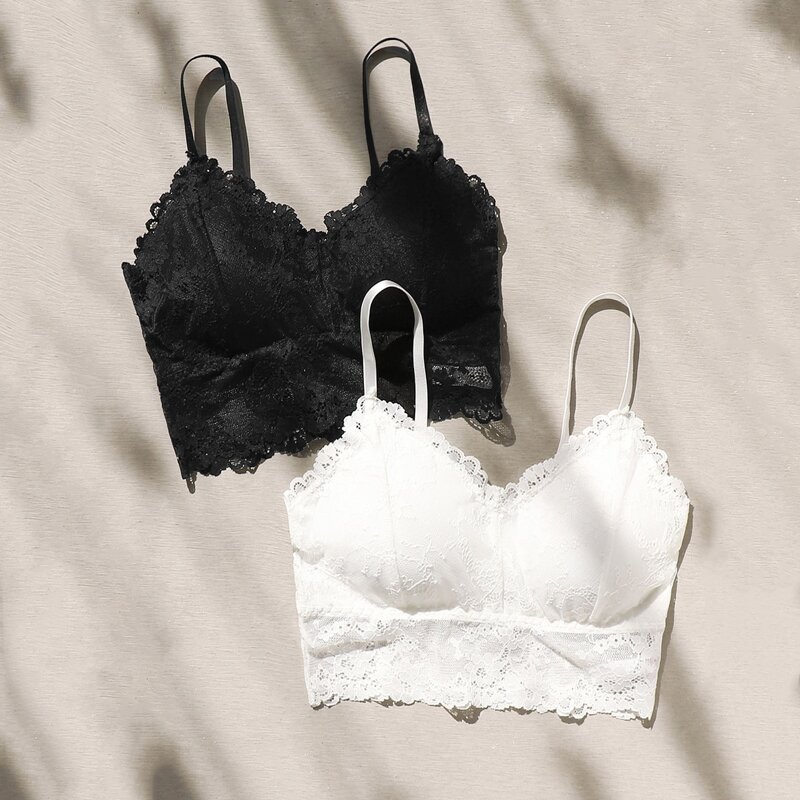 

2pack Lace Longline Bra, Black and white