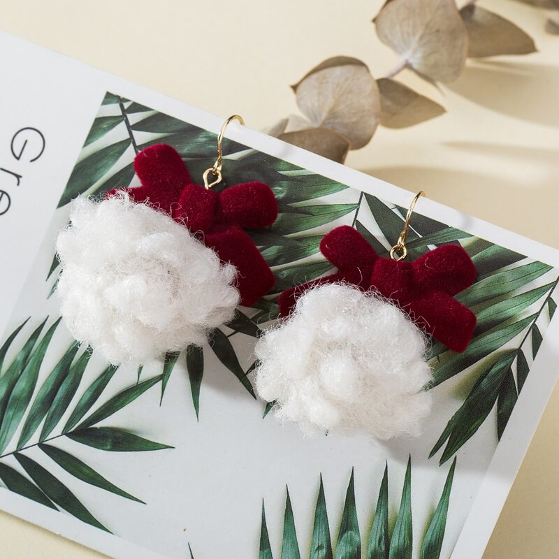 

Bow Pom Pom Drop Earrings, White