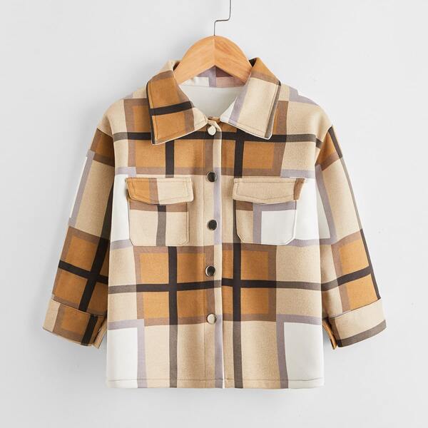 

Toddler Girls Suede Plaid Flap Pocket Coat, Multicolor