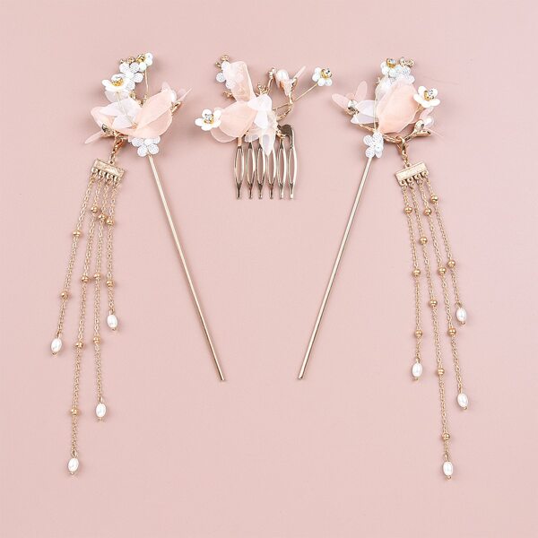 

3pcs Faux Pearl Decor Hair Accessories, Gold