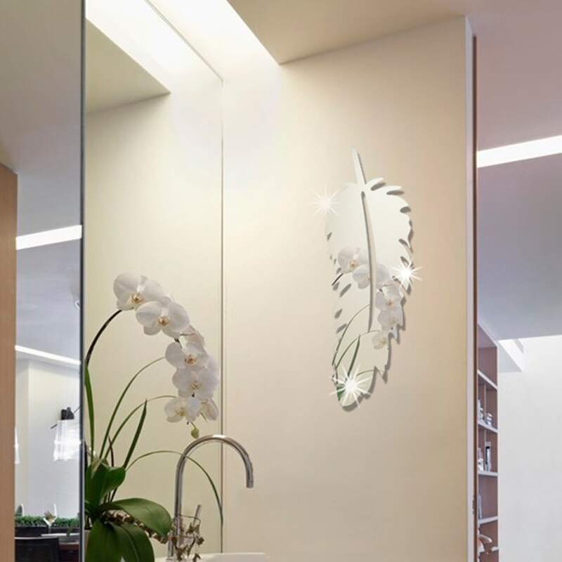 

1pc Feather Mirror Surface Wall Sticker, Multicolor