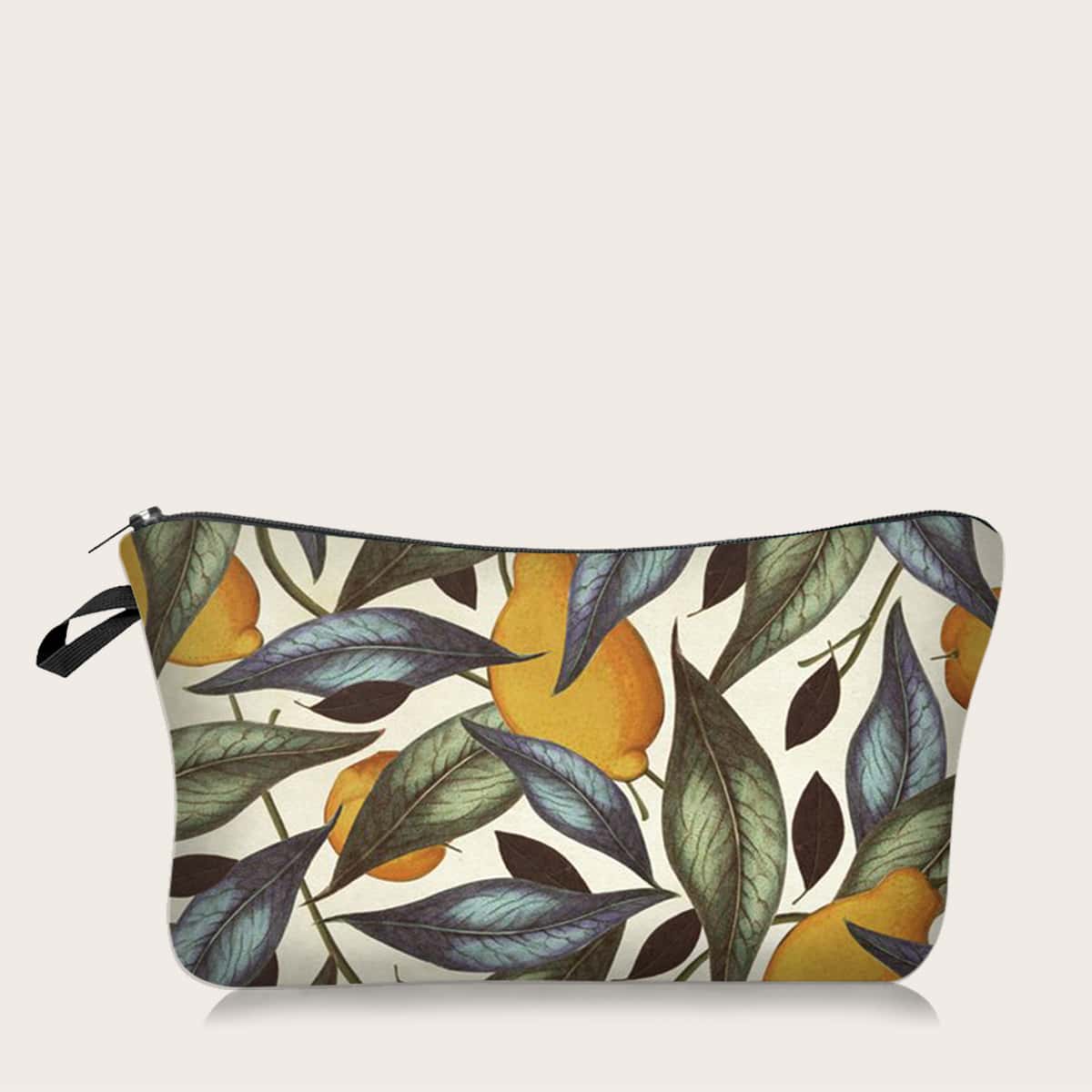 

Leaf & Pear Print Makeup Bag, Multicolor