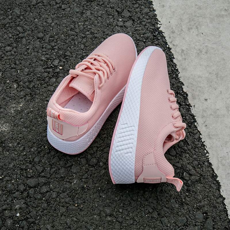 

Solid Lace-up Knit Sneakers, Baby pink