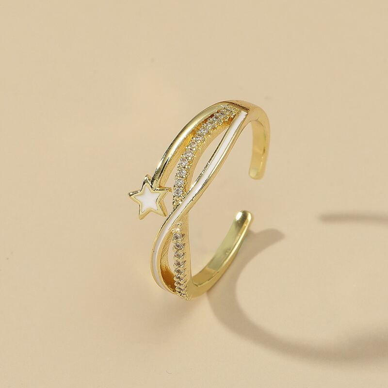 

1pc Star Detail Cuff Ring, Gold