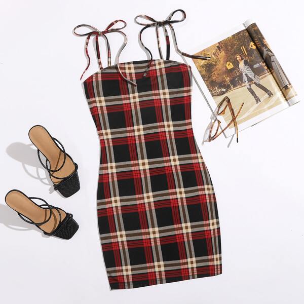 

Knot Strap Plaid Dress, Multicolor