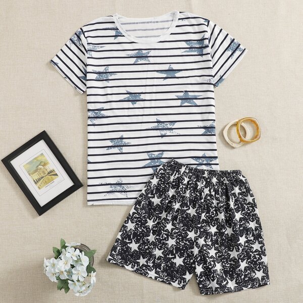 

Stripe And Star Print Pajama Set, Multicolor
