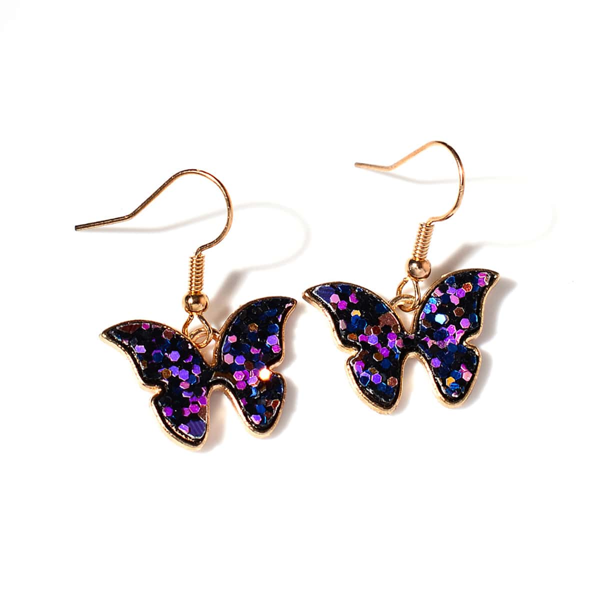 

1pair Random Glitter Butterfly Drop Earrings, Multicolor