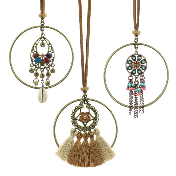 

3pcs Tassel Charm Necklace, Multicolor