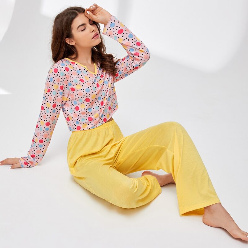 

Polka Dot Tee & Pants PJ Set, Multicolor