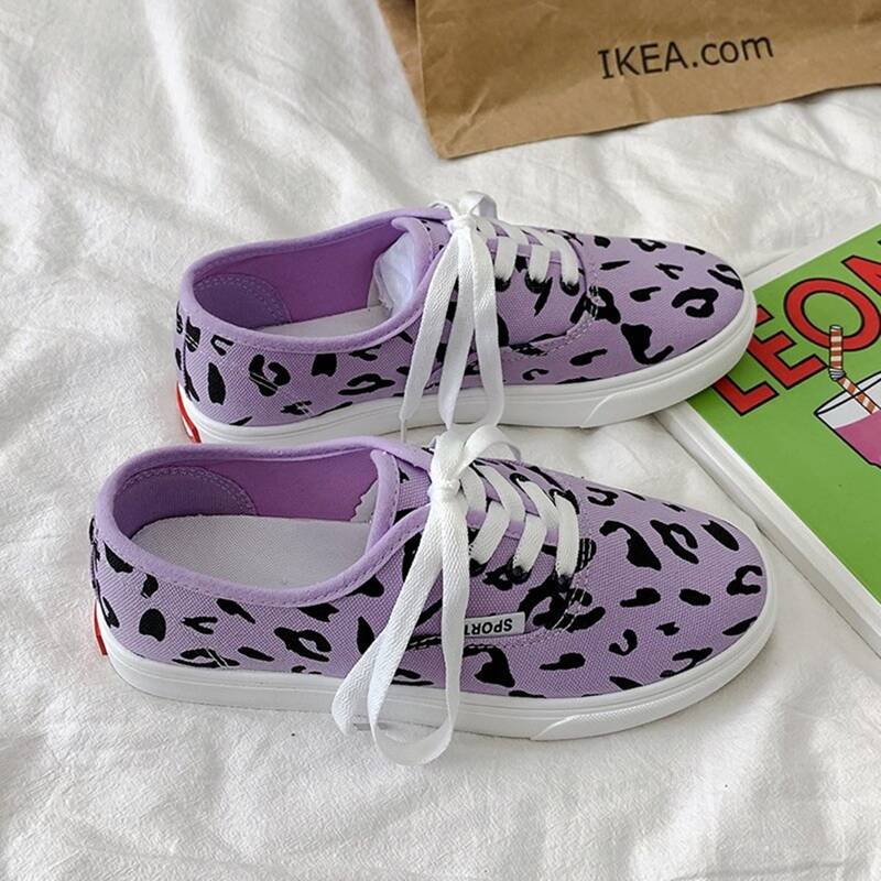 

Leopard Lace-up Canvas Sneakers, Purple