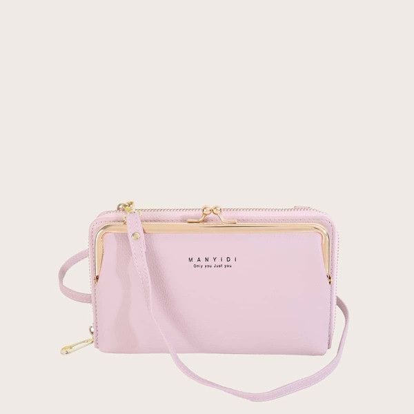 

Kiss Lock Letter Graphic Crossbody Bag, Pink