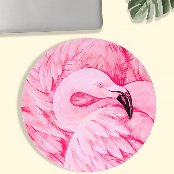 

Flamingo Print Round Mouse Pad, Multicolor