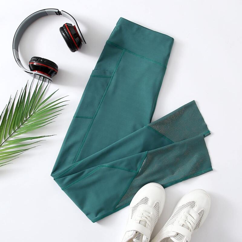 

Wide Band Waist Sports Leggings With Phone Pocket, Teal blue