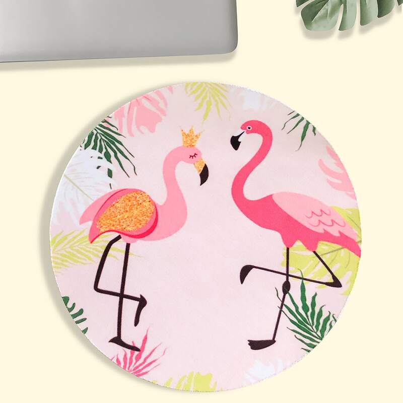 

Flamingo Print Round Mouse Pad, Multicolor
